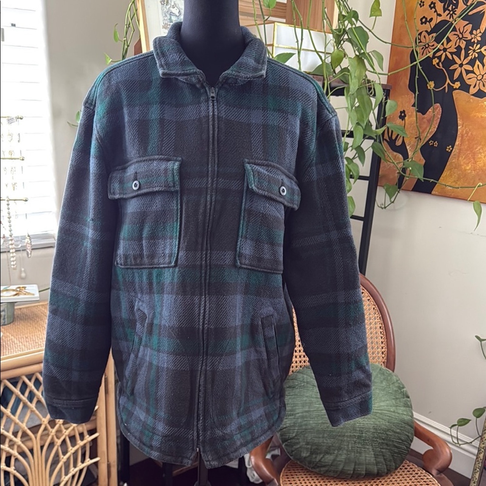 Menâs Madewell Tartan Plaid Quilted Lining Classic Preppy Zip Up Jacket